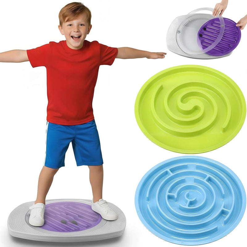 PullCrease Balance Board for Kids, 20 Inch Maze Rocking Seesaw with 2 Balls, 3 Replacement Labyrinth Boards, Plastic Toddler Wobble Board Rocker for Sensory Training, Non-slip Pedals, Max Load 130 Lbs - Image 1